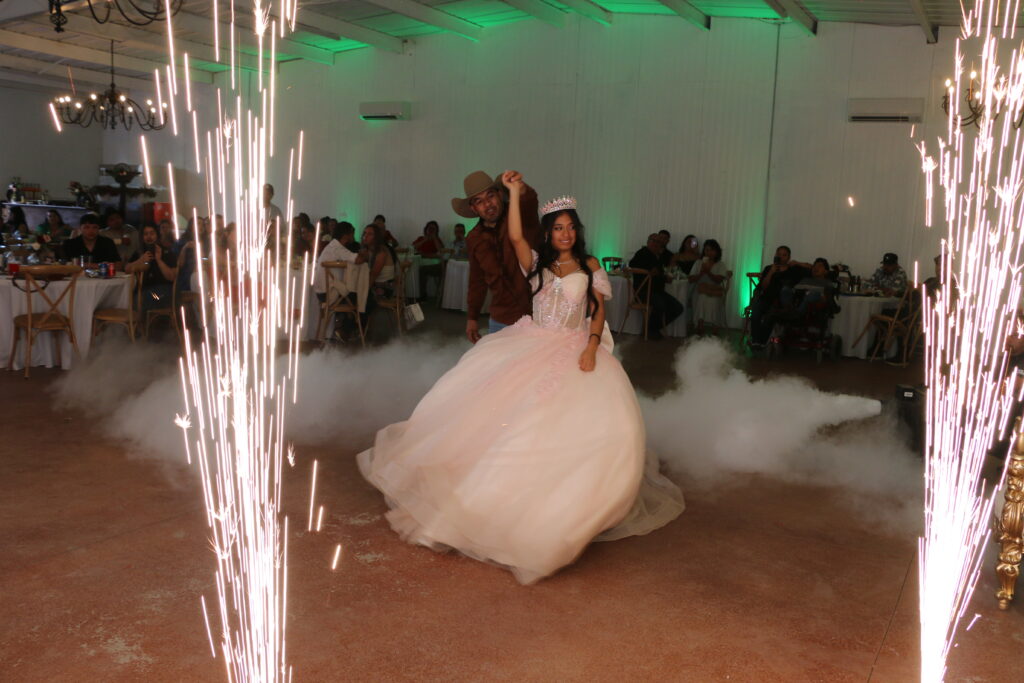 Quinceañera, sweet 16, Mendocino County, Ukiah, father daughter dance, sparks, barn, lighting, gather event